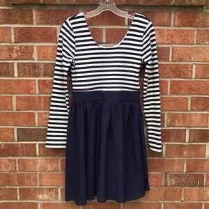 ModCloth Navy and White Long Sleeve Striped Fit-and-Flare Dress